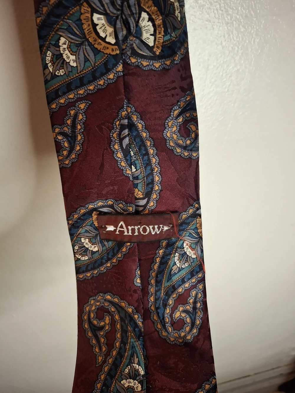 Arrow Burgundy Paisley Silk Tie with Blue and Tan Accents